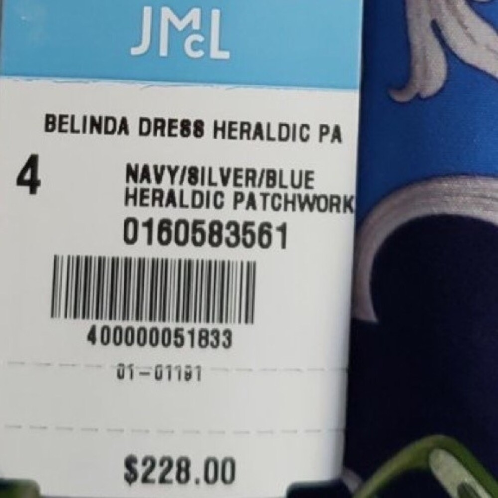J. McLaughlin NEW Belinda Dress Heraldic Patchwork Print 4 Navy Silver Blue - Picture 5 of 8